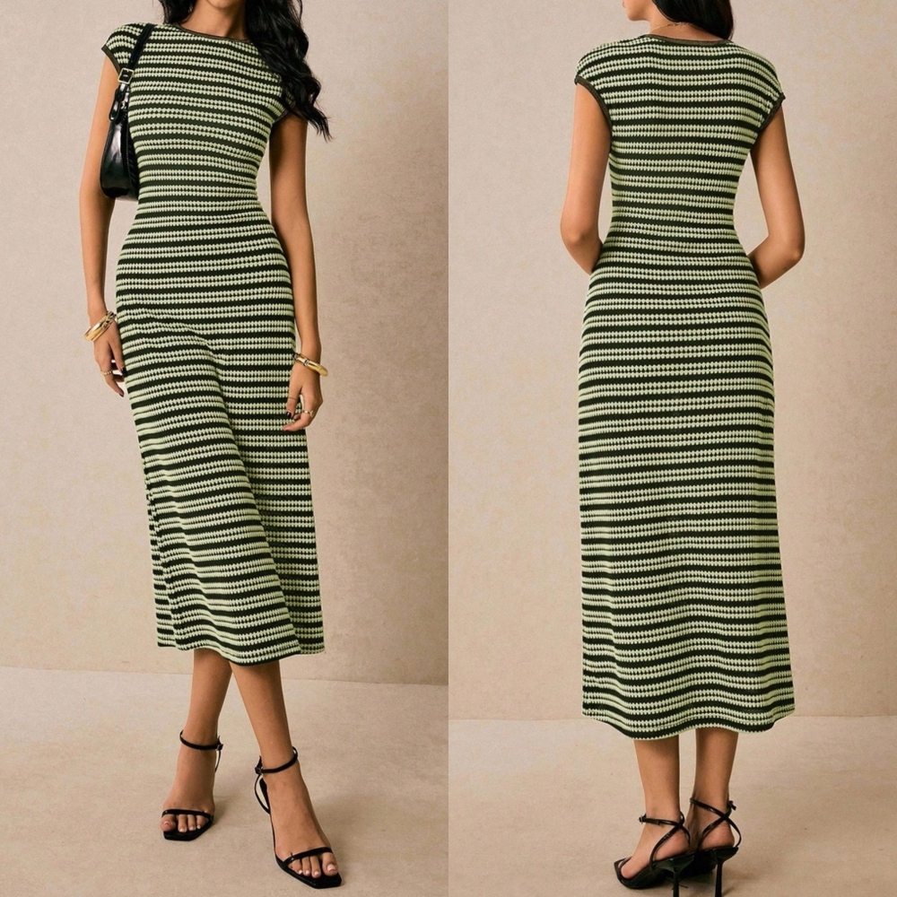 Striped Green Midi Dress
